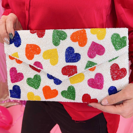 Rainbow heart clutch