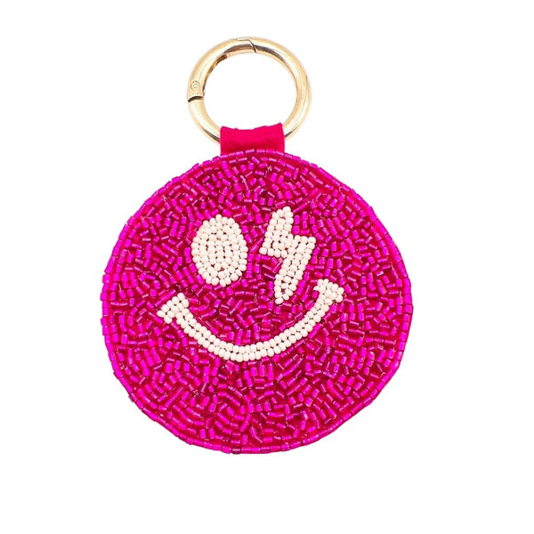 Happy Face Pink Keychain