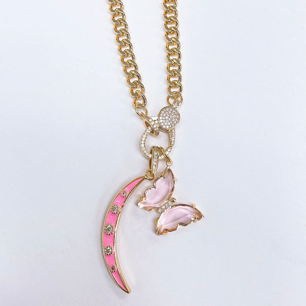 Lucy  pink butterfly necklace K7
