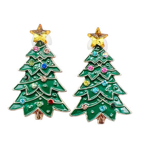 Star Enamel Christmas Tree Earrings