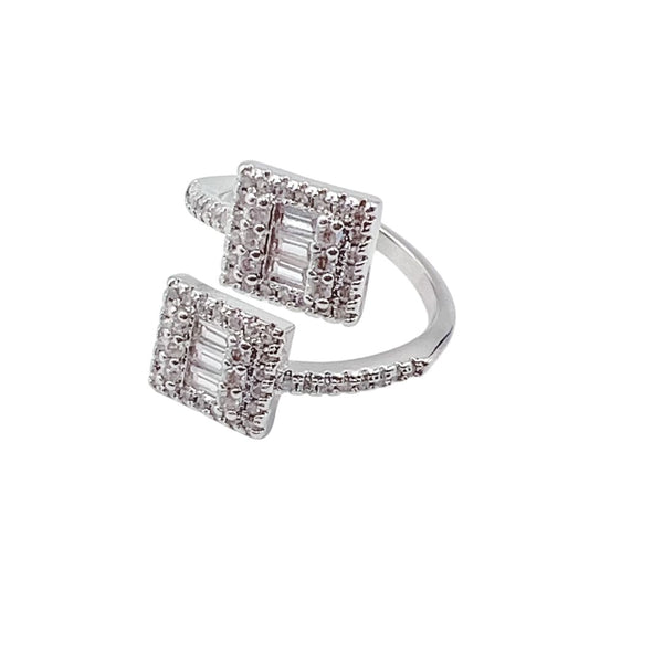 Square Crystal Double Ring Silver P5