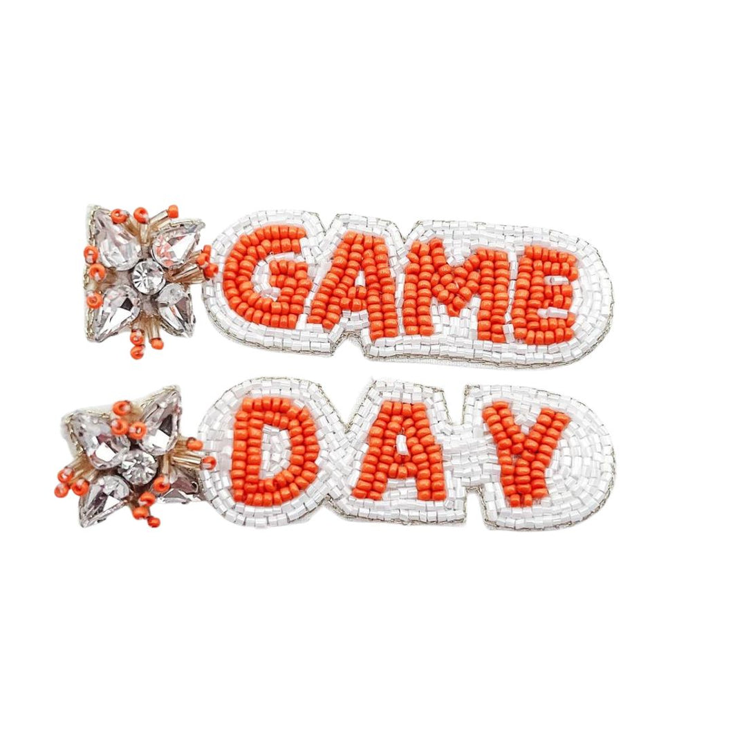 Game Day Beaded Orange/White Earrings S48