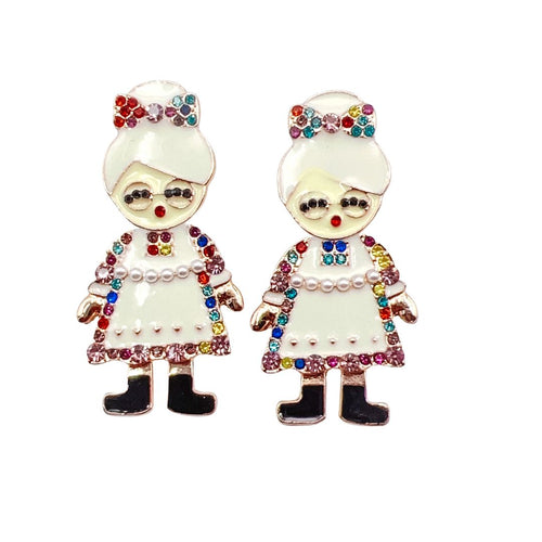 Jeweled Mrs. Claus Enamel Earrings R36