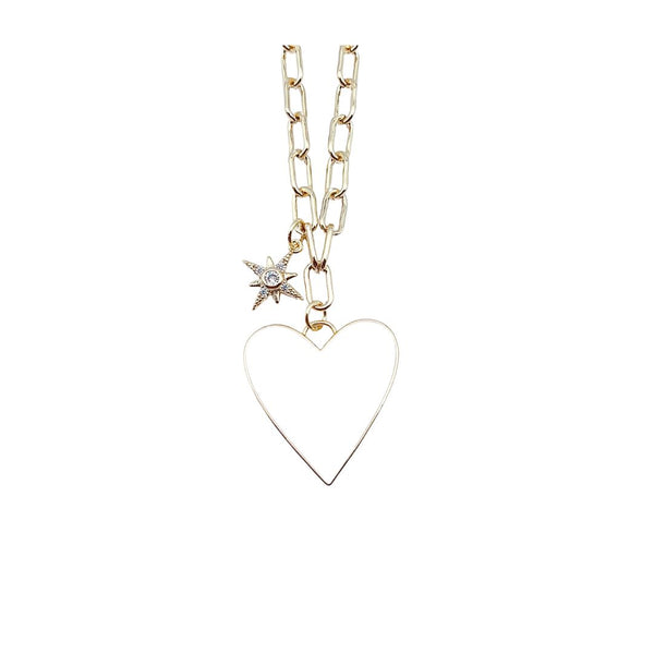 Enamel Heart/Star Necklace White