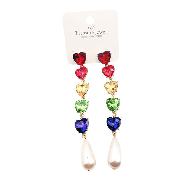 Multi crystal heart-Pearl Earrings
