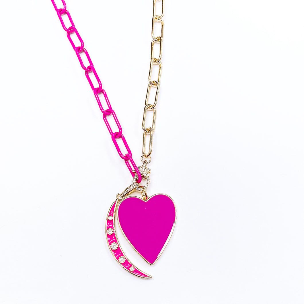 Moon/Heart pink necklace