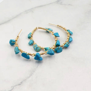 Twined Turquoise Stone Hoop A8