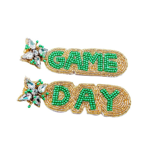 Green/Gold Beaded Game Day Earring S52