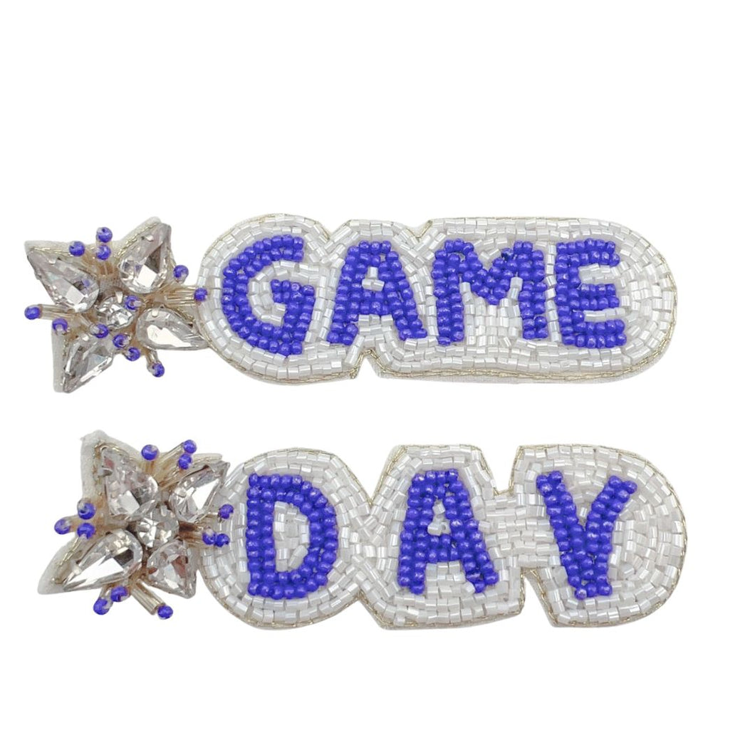 Game Day Beaded purple/white earrings S53