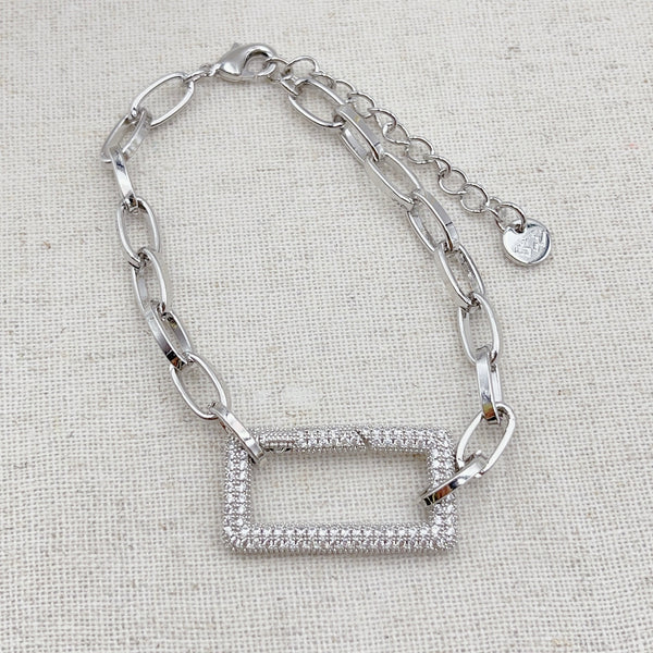 Rectangle Crystal Bracelet Silver O26