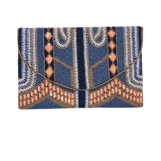 The Megan (orange/navy) beaded Clutch