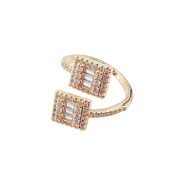 Square Crystal Double Ring Gold P5