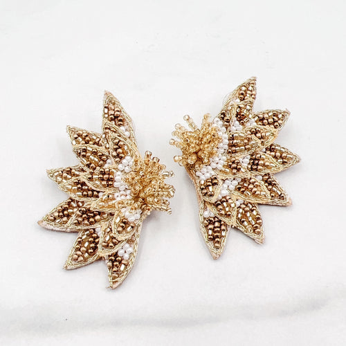 Golden Beaded Fan Earring E6