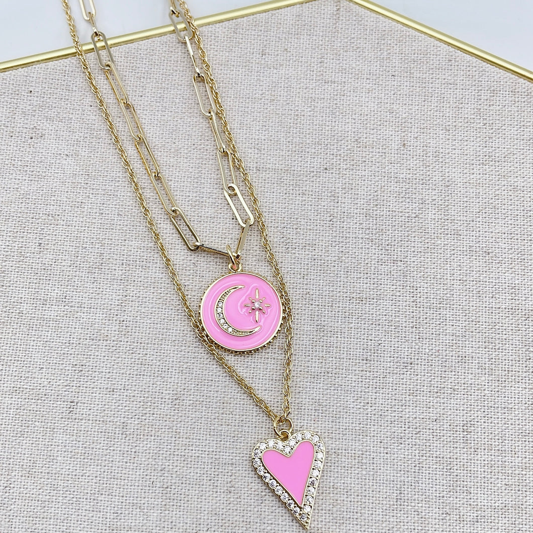 Love you to the moon pink necklace J12