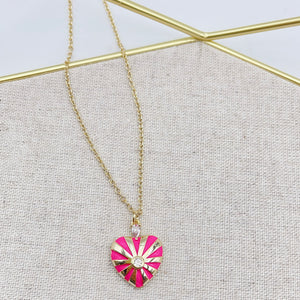 Pink dainty heart necklace J11