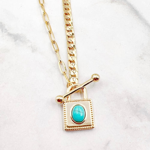 Square Turquoise Gold Necklace L4