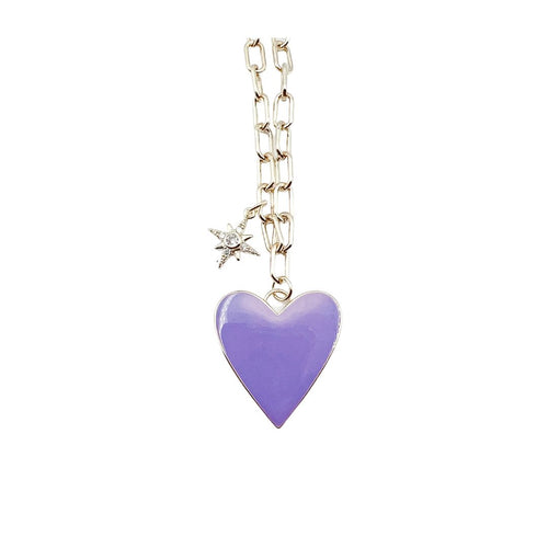 Enamel Heart/Star Necklace Purple J10