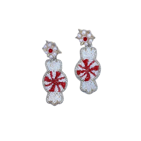 Red Peppermint Beaded Earrings