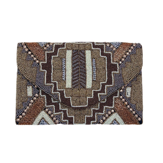 The Marissa (Brown/Cream) Beaded Clutch