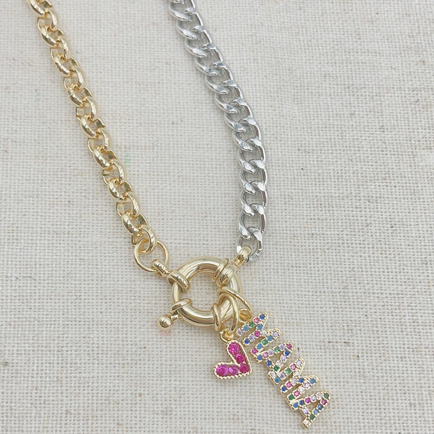 Mama heart rainbow necklace J25