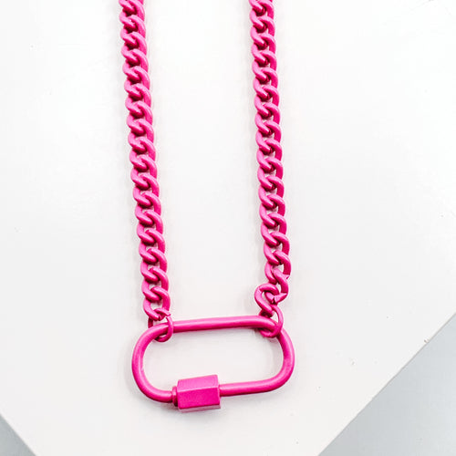 Hot Pink Enamel Clip Necklace L1