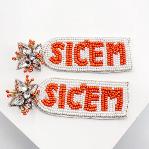 Sic Em’ Orange/White Beaded Earrings T23