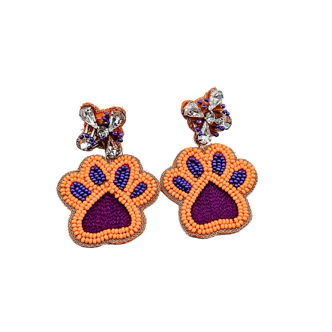 Orange/Purple Paw Earrings S44