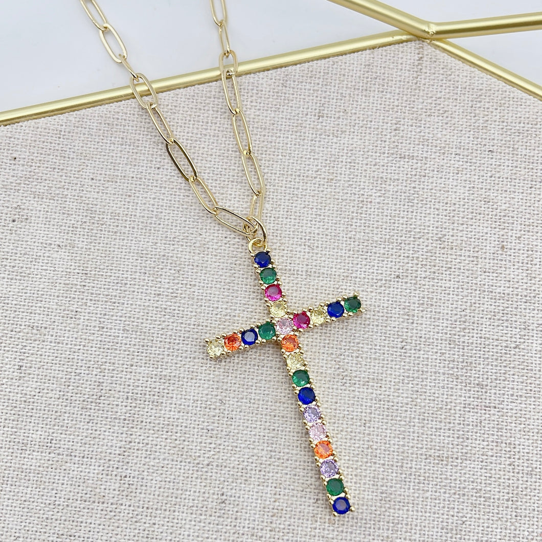 Rainbow cross necklace