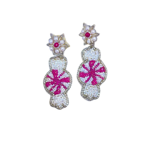 Pink Peppermint Beaded Earrings