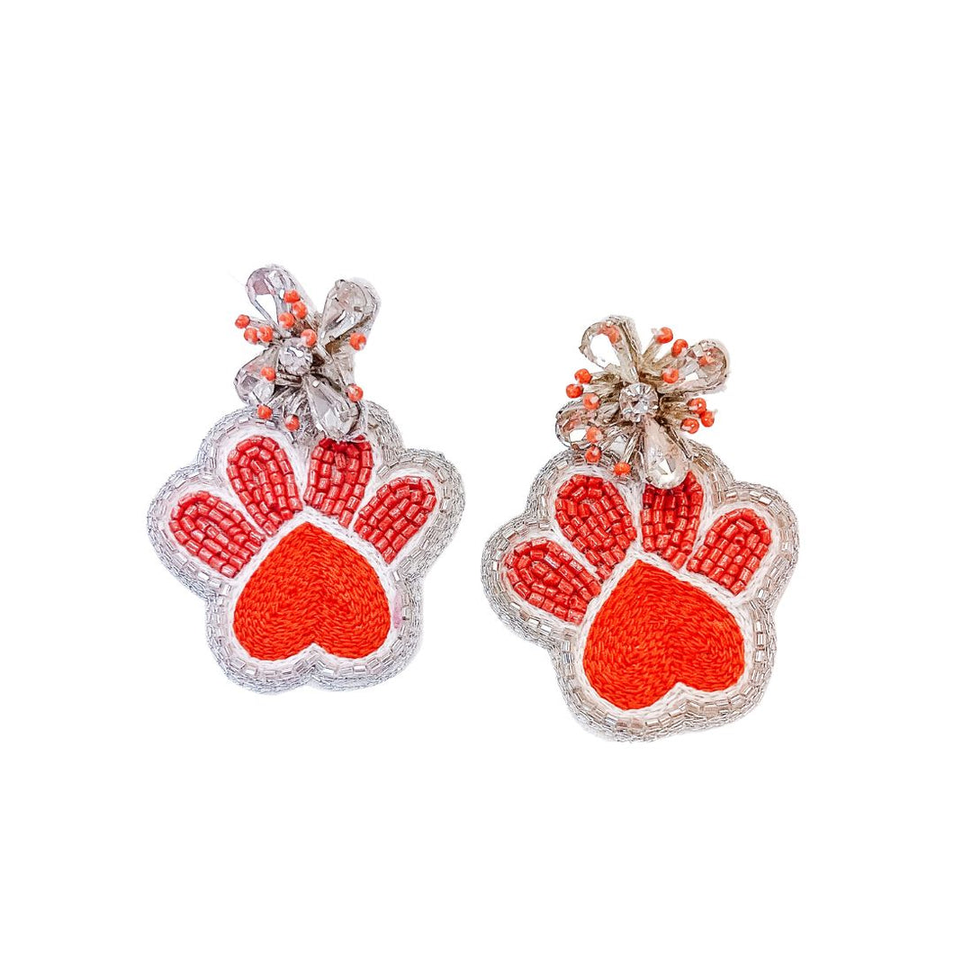 Orange/White Paw Earrings