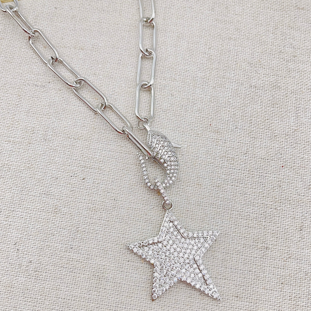 Star feather pave silver K-10