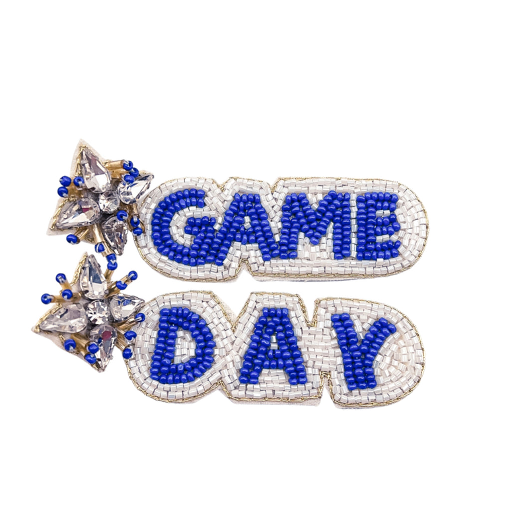 Game Day Beaded Blue/White Earrings S48