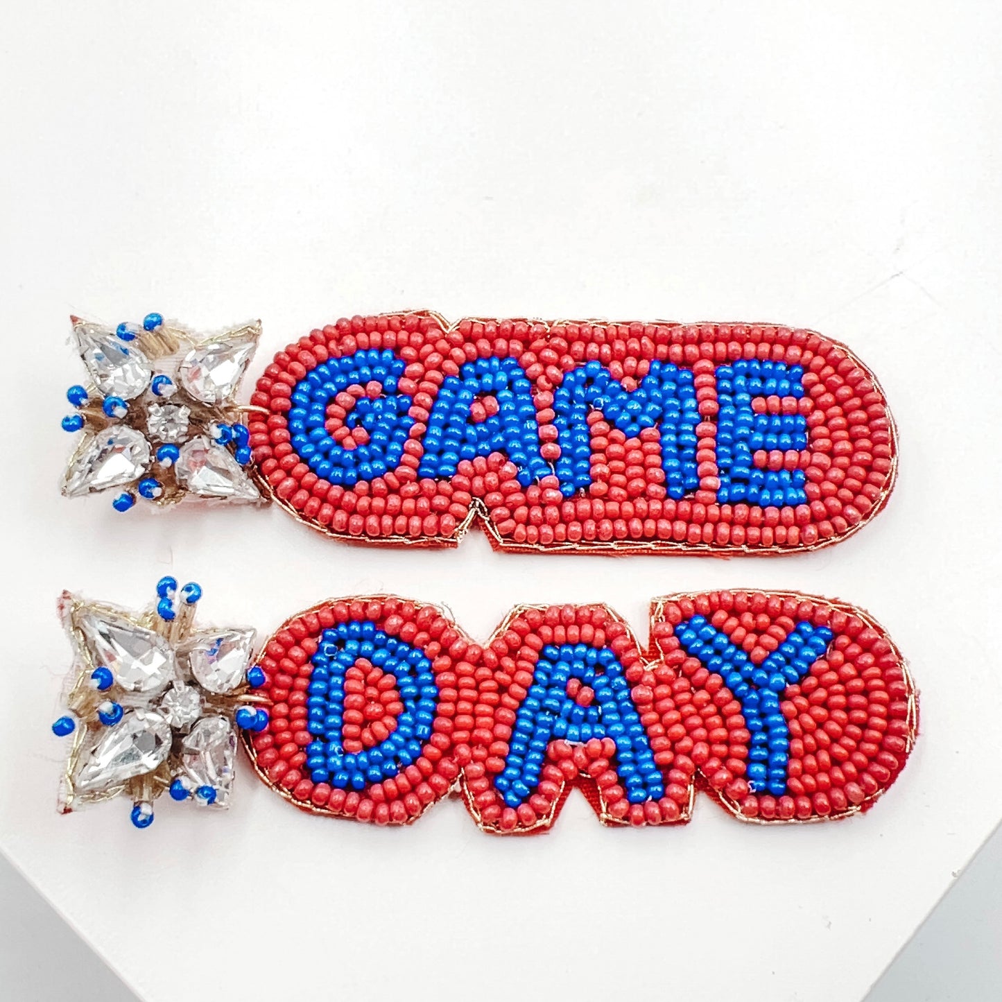 Gameday Red/Blue Beaded Earrings S54