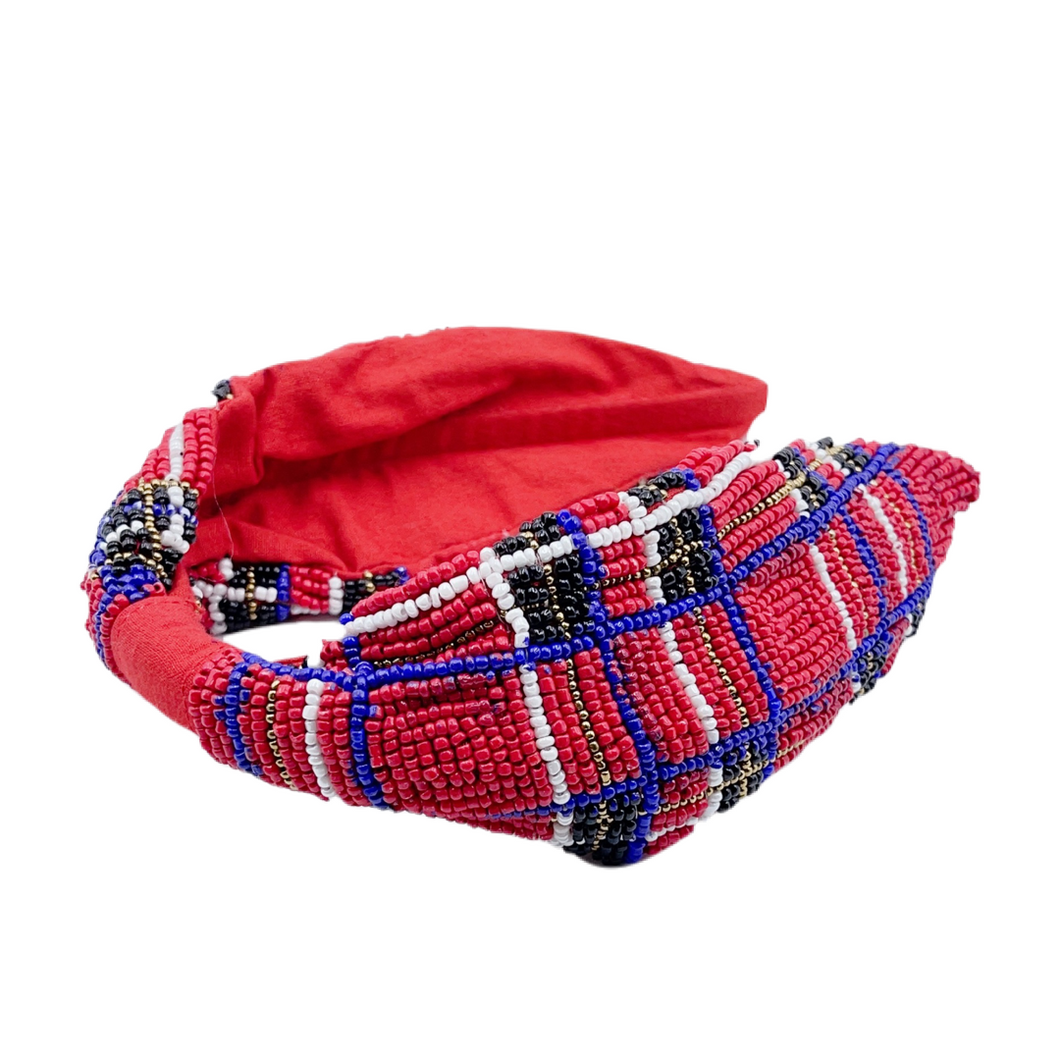 Red plaid headband U19