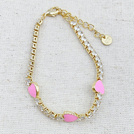 Pink Heart Crystal Bracelet O35