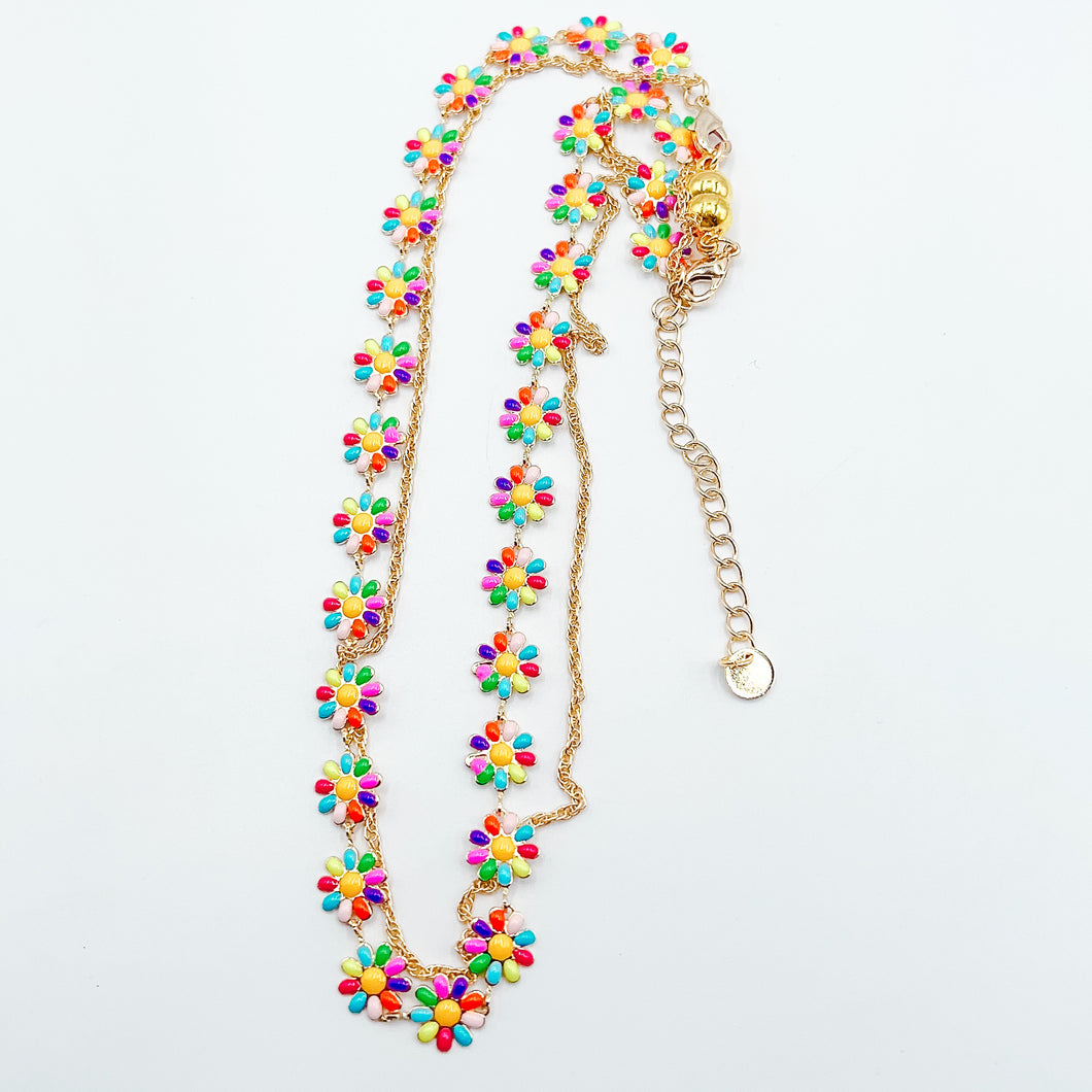 Multi Daisy Bright Rainbow Necklace M4