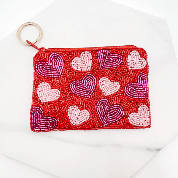 Pink Hearts Keychain Pouch V4