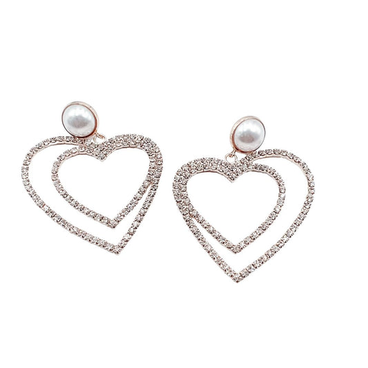 Pearl Crystal Double Heart Earring C26