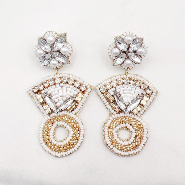 With This Ring White Beaded Earrings